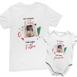 Conjunto Camiseta e Body de Bebê - Primeiro Natal com a Mamãe