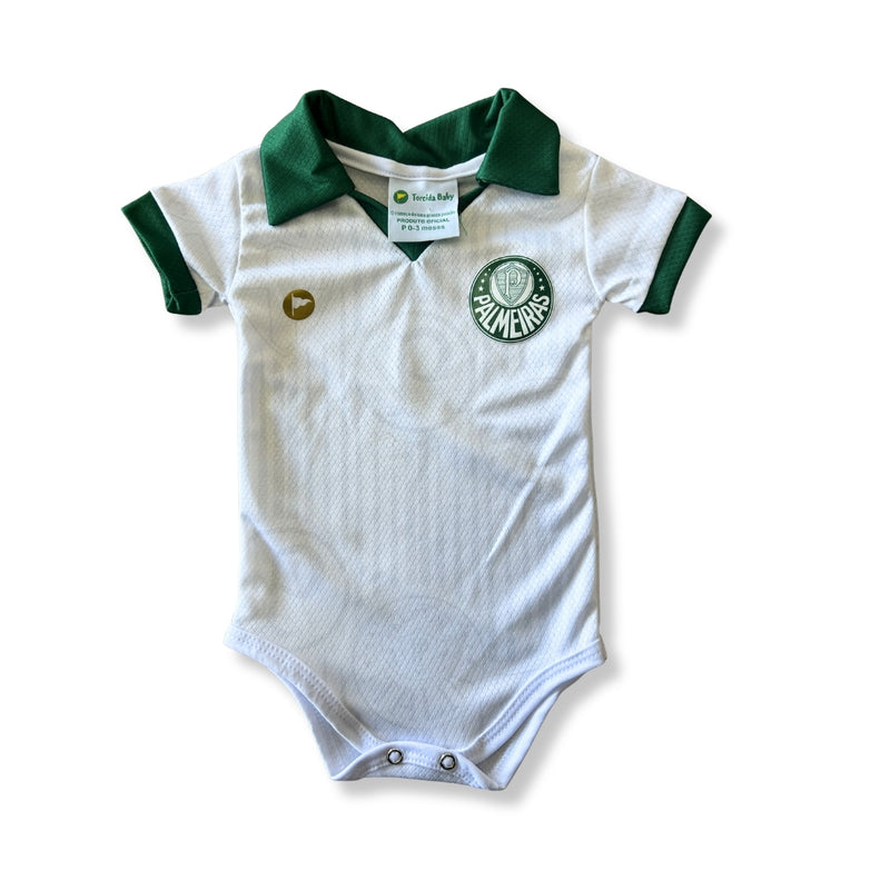Body Bebê Oficial Proteção UV Branco e Verde Palmeiras – Personalizado com Nome e Número