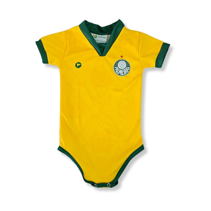 Body Bebê Oficial Proteção UV Amarelo Palmeiras – Personalizado com Nome e Número