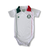 Body Bebê Oficial Proteção UV Branco Gola Verde e Vermelha Palmeiras – Personalizado com Nome e Número