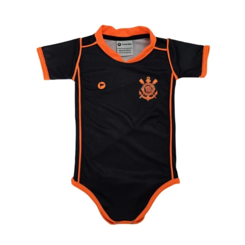 Body Bebê Oficial Proteção UV Preto e Laranja Corinthians – Personalizado com Nome e Número