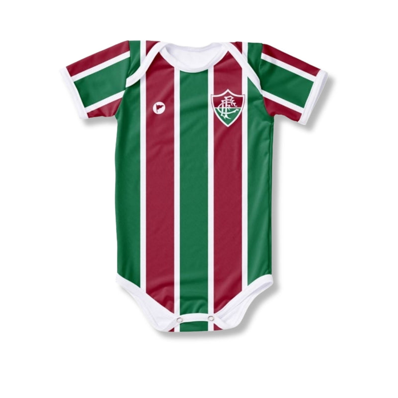 Body Bebê Oficial Proteção UV Listrado Fluminense – Personalizado com Nome e Número