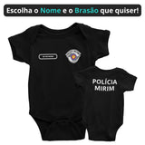 Body Bebê Preto da PM Polícia Militar Personalizado com Nome e Brasão do Estado
