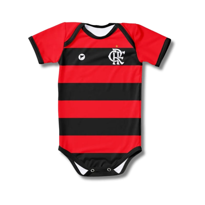 Body Bebê Oficial Proteção UV Listrado Flamengo – Personalizado com Nome e Número