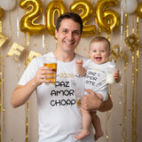 Kit Camiseta e Body Paz, Amor e Chopp/ Leite