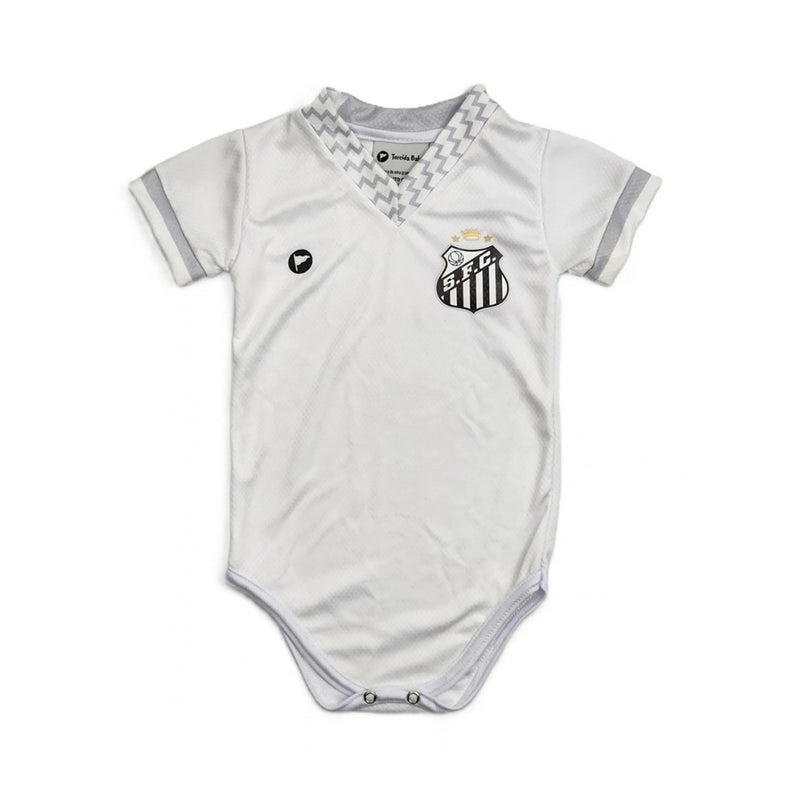 Body Bebê Oficial Proteção UV Premium Santos Branco e Cinza – Personalizado com Nome e Número