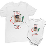 Conjunto Camiseta e Body de Bebê - Primeiro Natal com a Mamãe