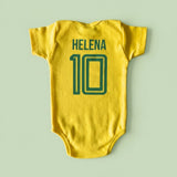 Conjunto Brasil Amarelo Personalizado Com Body, Tênis e Shorts