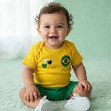 Conjunto Brasil Amarelo Personalizado Com Body, Tênis e Shorts