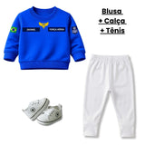 Blusa Moletom Infantil Bebê Gola Careca Azul Tema Força Aérea Brasileira FAB Personalizado com Nome