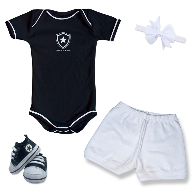 Kit Luxo Body Preto Botafogo Com Shorts, Shorts/Calça e Laço