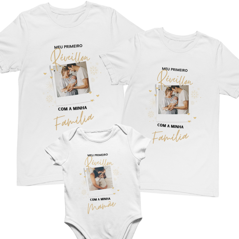 Kit Camisetas e Body de Bebê - Primeiro Réveillon com a Família
