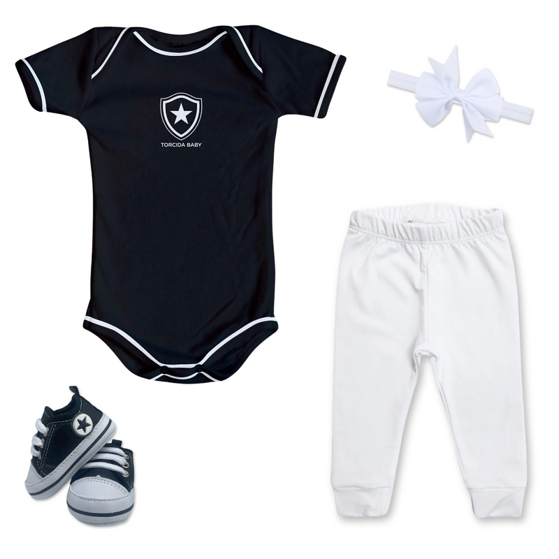 Kit Luxo Body Preto Botafogo Com Shorts, Shorts/Calça e Laço