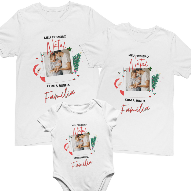Kit Camisetas e Body de Bebê - Primeiro Natal com a Família