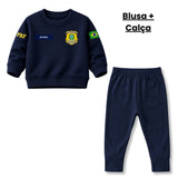 Blusa Moletom Infantil Bebê Gola Careca Marinho Tema PRF Polícia Rodoviária Federal Personalizado com Nome