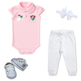 Kit Luxo Body Rosa Fluminense Com Tênis, Shorts/Calça e Laço