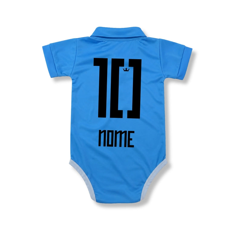 Body Bebê Oficial Proteção UV Santos Azul – Personalizado com Nome e Número