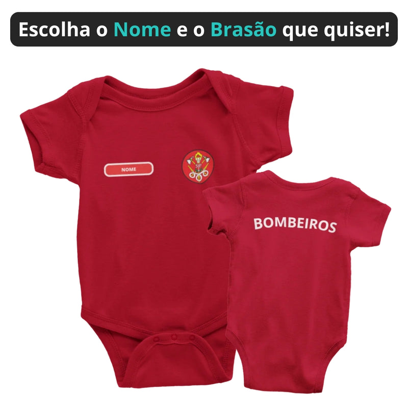 Body Bebê Vermelho do Corpo de Bombeiros Personalizado com Nome