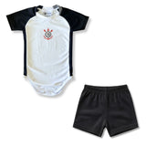 Body Bebê Oficial Proteção UV Premium Branco e Preto Corinthians – Personalizado com Nome e Número