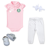 Kit Luxo Body Rosa Palmeiras Com Tênis, Shorts/Calça e Laço