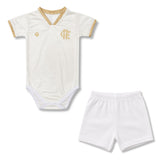 Body Bebê Oficial Proteção Premium Branco e Dourado Flamengo – Personalizado com Nome e Número