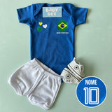 Conjunto Brasil Royal Personalizado Com Body, Tênis e Shorts