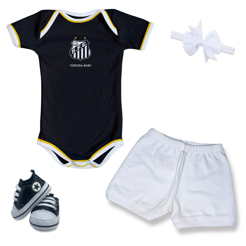 Kit Luxo Body Preto Santos Com Shorts/Calça, Calça e Laço