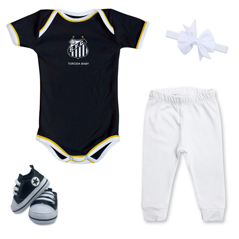 Kit Luxo Body Preto Santos Com Shorts/Calça, Calça e Laço