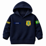 Blusa Moletom Infantil Bebê Com Capuz Marinho Tema PRF Polícia Rodoviária Federal Personalizado com Nome