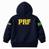 Blusa Moletom Infantil Bebê Com Capuz Marinho Tema PRF Polícia Rodoviária Federal Personalizado com Nome