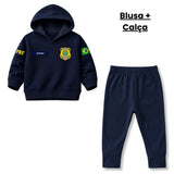 Blusa Moletom Infantil Bebê Com Capuz Marinho Tema PRF Polícia Rodoviária Federal Personalizado com Nome