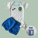 Conjunto Brasil Branco Personalizado Com Body, Tênis e Shorts