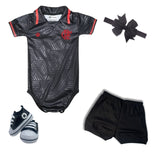 Kit Luxo Body Preto UV Flamengo Com Tênis, Shorts/Calça e Laço