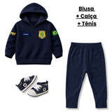 Blusa Moletom Infantil Bebê Com Capuz Marinho Tema PRF Polícia Rodoviária Federal Personalizado com Nome