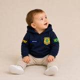 Blusa Moletom Infantil Bebê Com Capuz Marinho Tema PRF Polícia Rodoviária Federal Personalizado com Nome