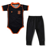 Body Bebê Oficial Proteção UV Preto e Laranja Corinthians – Personalizado com Nome e Número