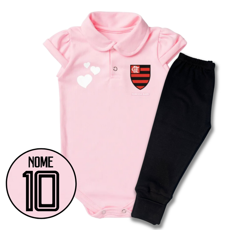 Kit Body Rosa Personalizado e Shorts/Calça do Flamengo