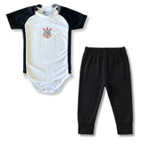 Body Bebê Oficial Proteção UV Premium Branco e Preto Corinthians – Personalizado com Nome e Número