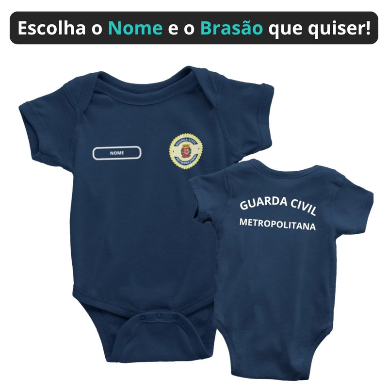 Body Bebê Azul Marinho da Guarda Civil Personalizado com Nome e Brasão