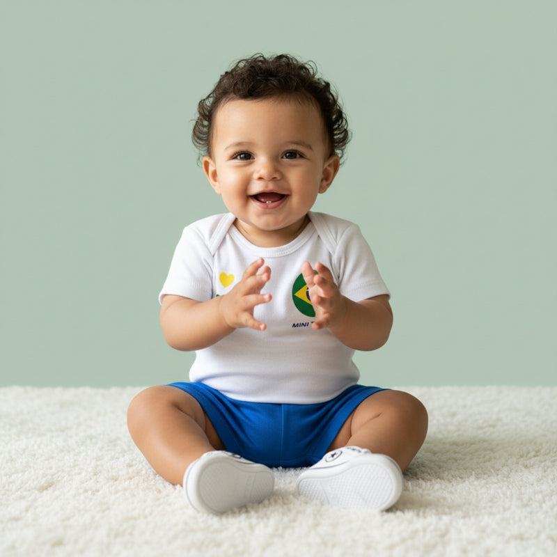 Conjunto Brasil Branco Personalizado Com Body, Tênis e Shorts
