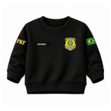 Blusa Moletom Infantil Bebê Gola Careca Preto Tema PRF Polícia Rodoviária Federal Personalizado com Nome