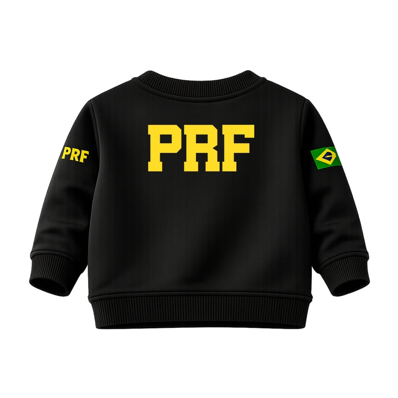 Blusa Moletom Infantil Bebê Gola Careca Preto Tema PRF Polícia Rodoviária Federal Personalizado com Nome