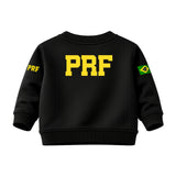 Blusa Moletom Infantil Bebê Gola Careca Preto Tema PRF Polícia Rodoviária Federal Personalizado com Nome