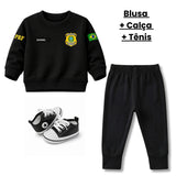 Blusa Moletom Infantil Bebê Gola Careca Preto Tema PRF Polícia Rodoviária Federal Personalizado com Nome