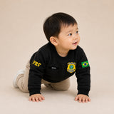 Blusa Moletom Infantil Bebê Gola Careca Preto Tema PRF Polícia Rodoviária Federal Personalizado com Nome