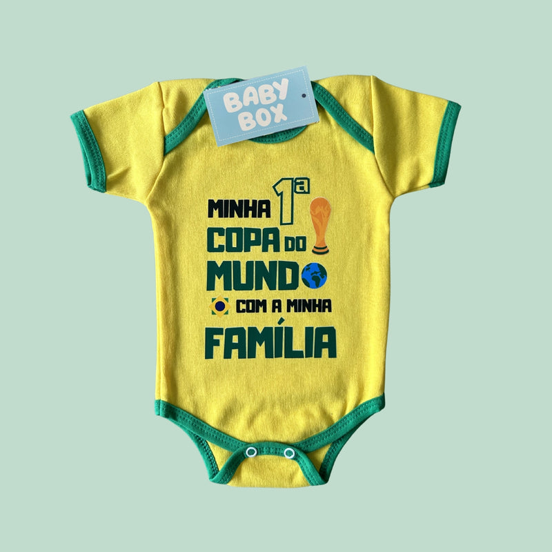 Body Minha Primeira Copa com Minha Família - Amarelo e Verde