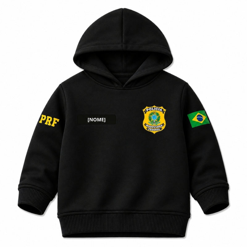 Blusa Moletom Infantil Bebê Com Capuz Preto Tema PRF Polícia Rodoviária Federal Personalizado com Nome