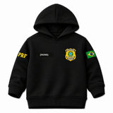 Blusa Moletom Infantil Bebê Com Capuz Preto Tema PRF Polícia Rodoviária Federal Personalizado com Nome