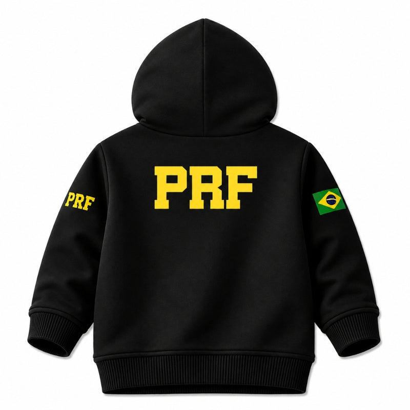 Blusa Moletom Infantil Bebê Com Capuz Preto Tema PRF Polícia Rodoviária Federal Personalizado com Nome