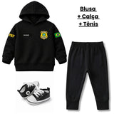 Blusa Moletom Infantil Bebê Com Capuz Preto Tema PRF Polícia Rodoviária Federal Personalizado com Nome